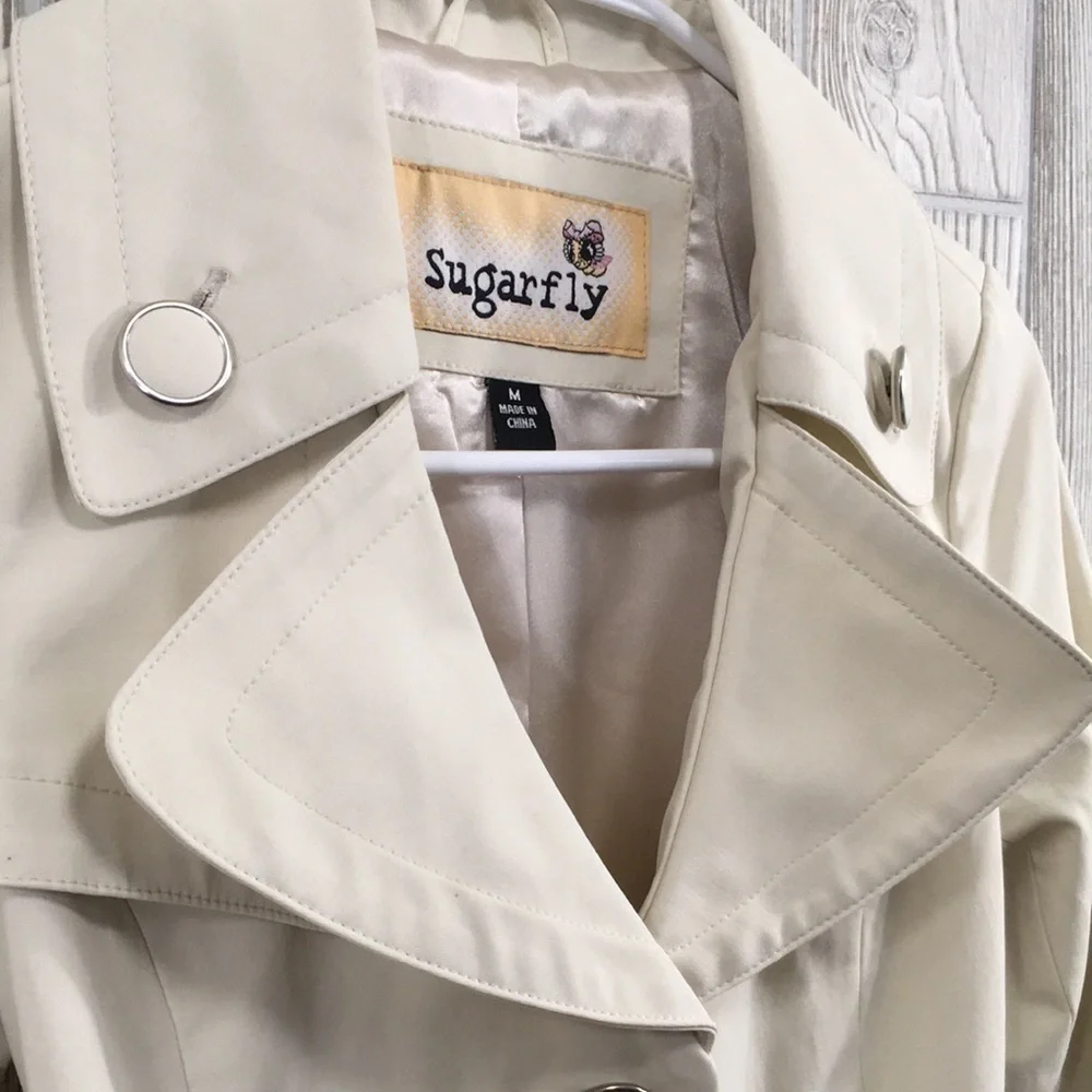 Sugarfly Girls Cream Off White Belted Double Breasted Trench Coat Jacket Medium